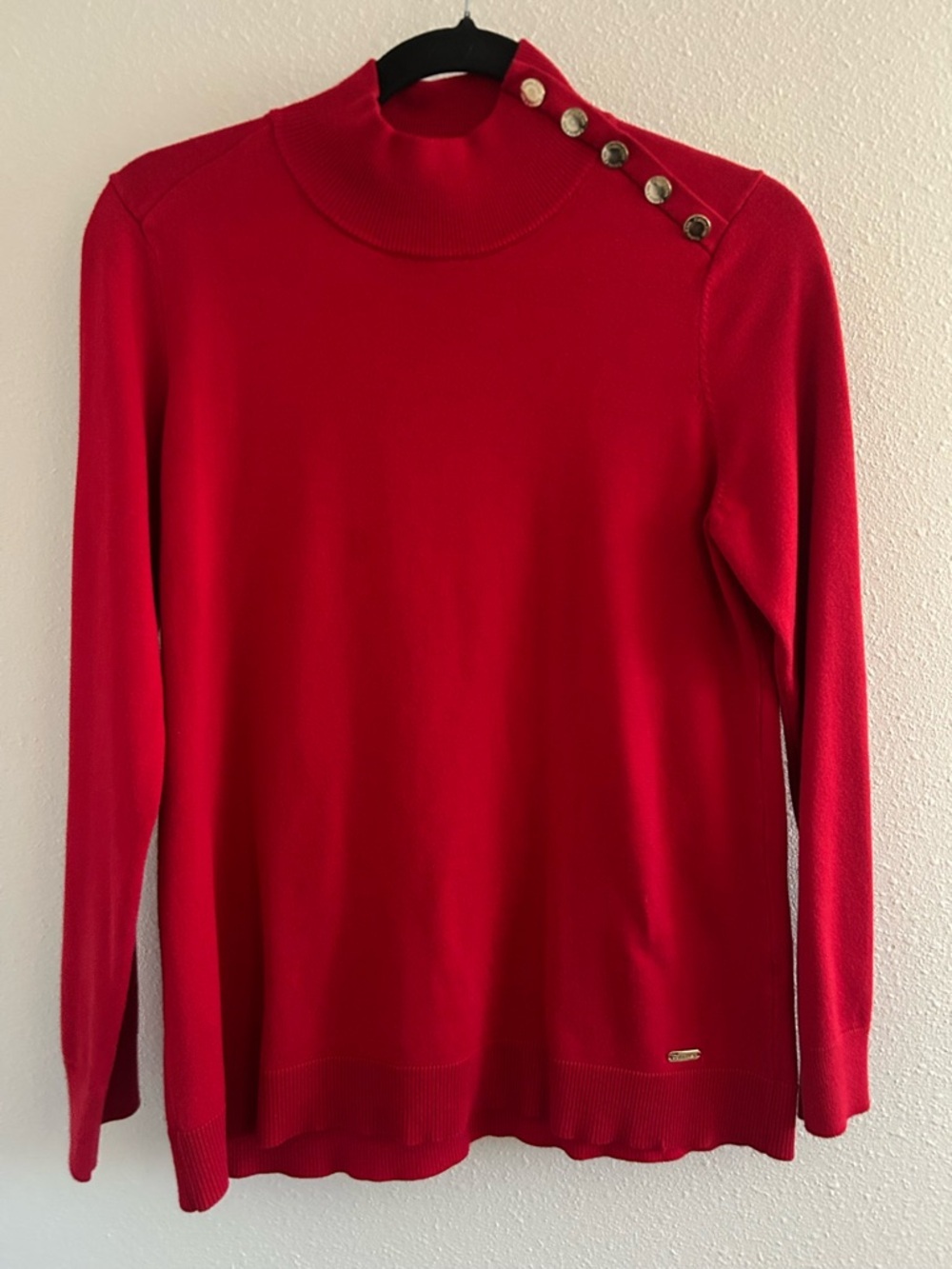 Calvin Klein Red Button-Shoulder Turtleneck Sweater